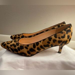 JCrew 7 faux leopard print kitten heel.